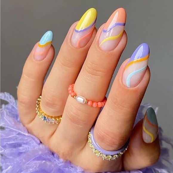 Other - Vibrant Multi Color Press On Nails | 24pc Nail Set w/ Glue, Tabs & File